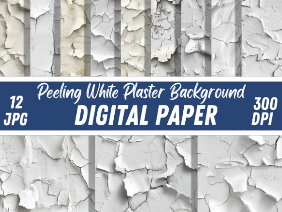 White Peeling Wall Plasters Backgrounds: Digital Papers for Authentic Design